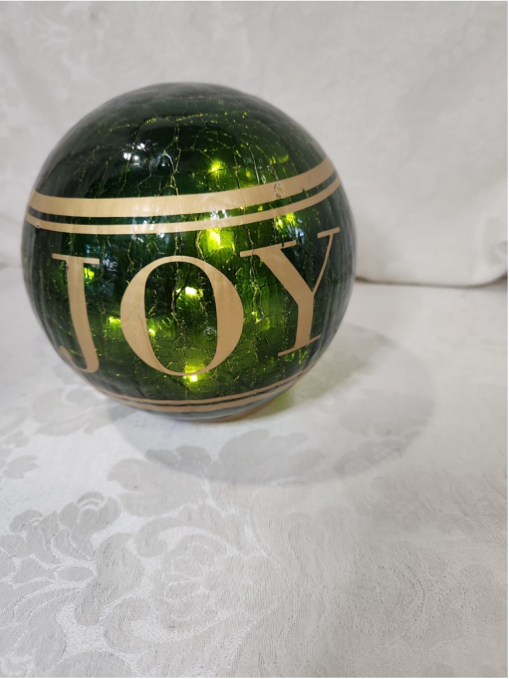 6" Green Crackle Glass LED Lighted Christmas Orb "JOY" Tabletop Globe...